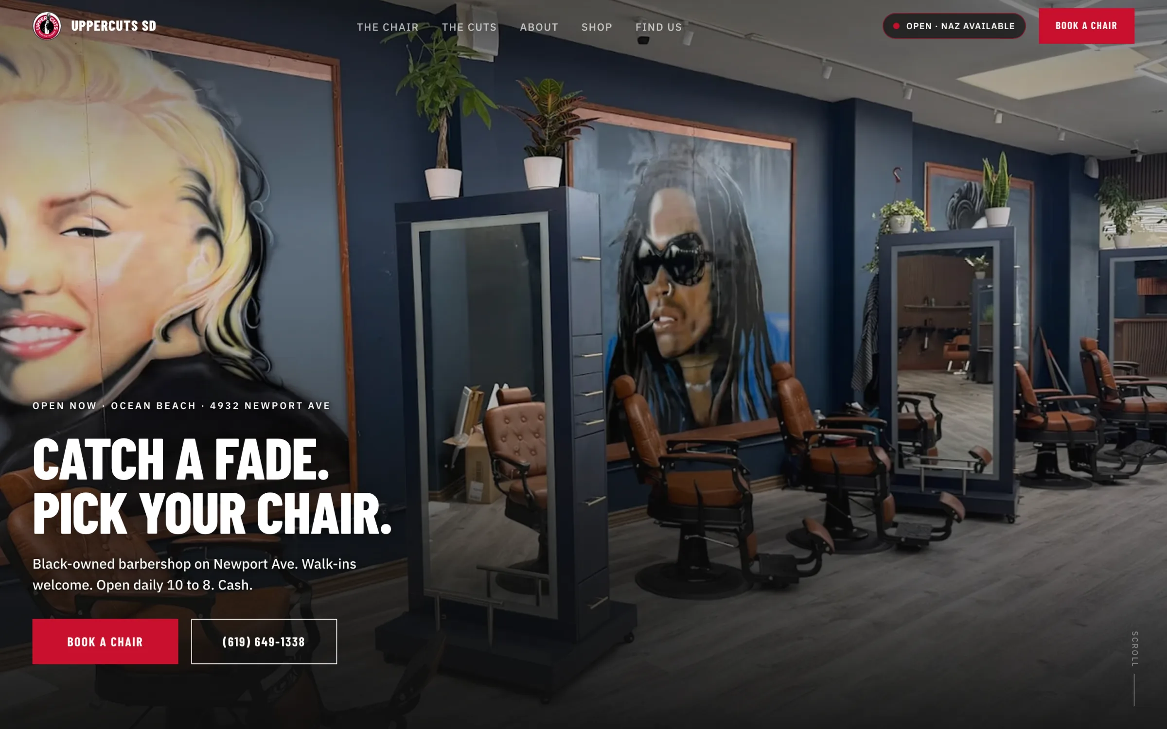 Uppercuts SD barber shop website homepage with gritty-local design